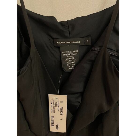 Club Monaco Black Seam Slip Dress Midi Cross Detail Front Size 2 NWT $109 - Picture 4 of 4
